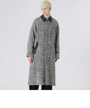 ロービングヘリンボン ベルテッド ステンカラーウールコート