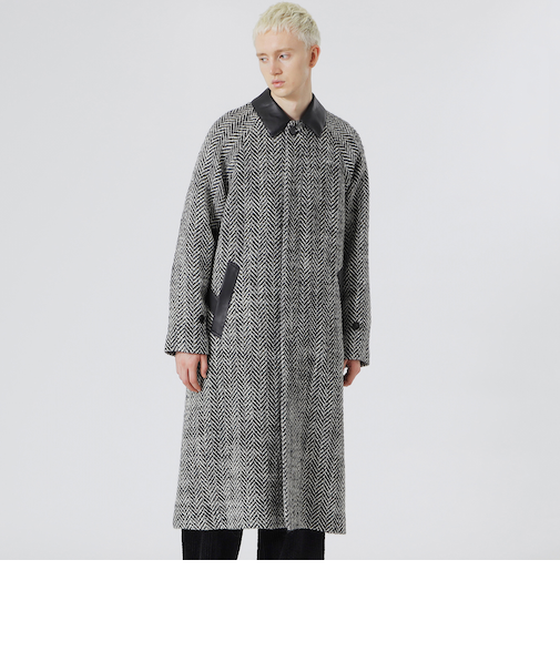 ロービングヘリンボン ベルテッド ステンカラーウールコート