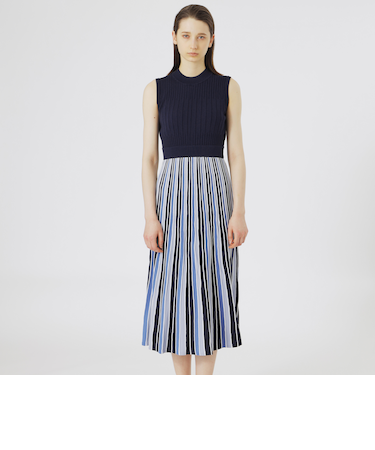 【ストレッチ】バイカラープリーツライクニットワンピース