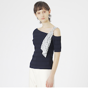 スカーフコンビカットアウトニット