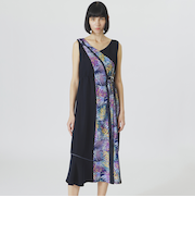 【手洗い可】ブロッキングボタニカルプリントワンピース