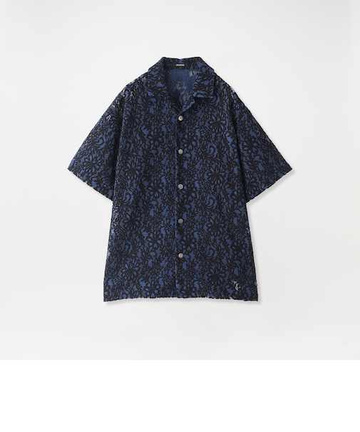 バイカラーレースオープンカラーシャツ