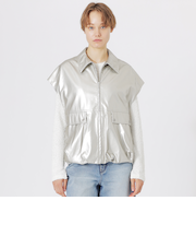 シンセティックレザージップアップシャツ
