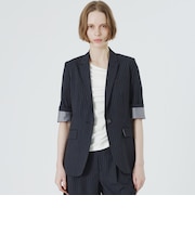 ウォッシャブルストライプハーフスリーブジャケット