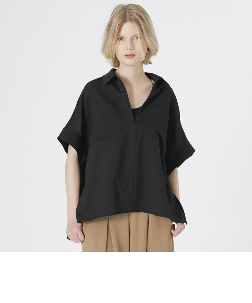 エージングドビーハーフジップブラウス
