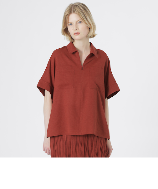 エージングドビーハーフジップブラウス