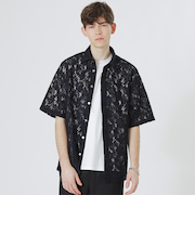 バイカラーレースショートスリーブシャツ