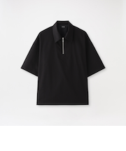 シャンブレーサテンハーフジップポロ