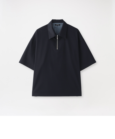 シャンブレーサテンハーフジップポロ