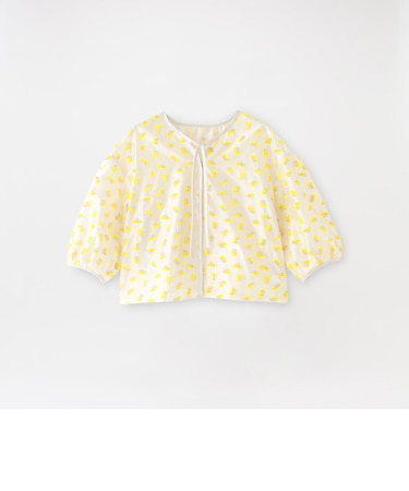 ファンシージャカードハーフスリーブブラウス