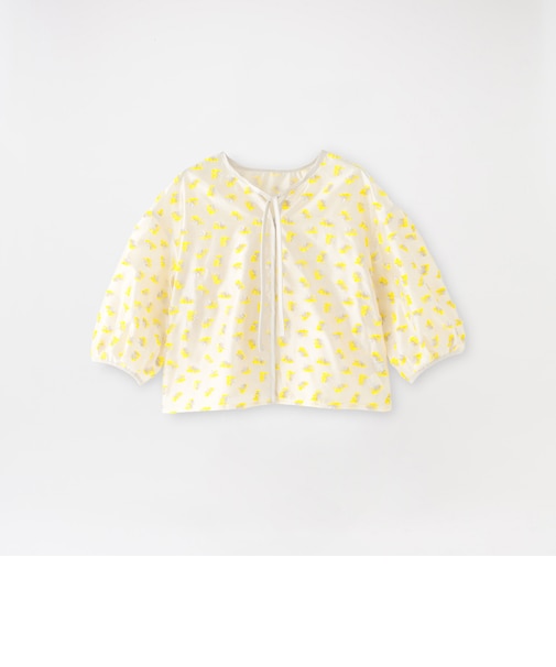 ファンシージャカードハーフスリーブブラウス