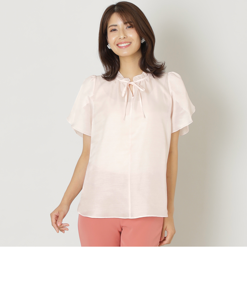 ポリスパンサテン リボンブラウス