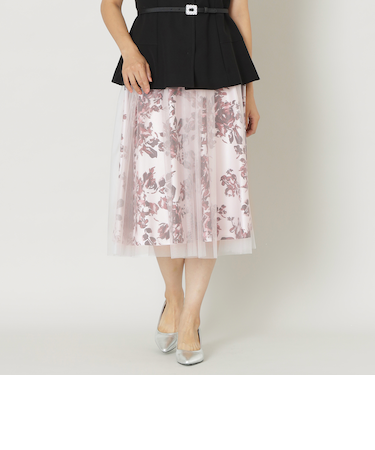 チュールレイヤーフラワープリント スカート