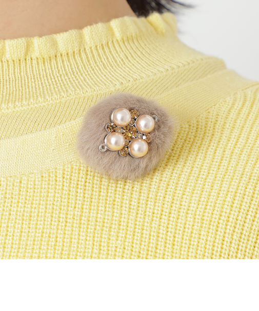 フェイクファー プチブローチ