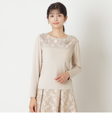 レース刺しゅうコンビ プルオーバーニット