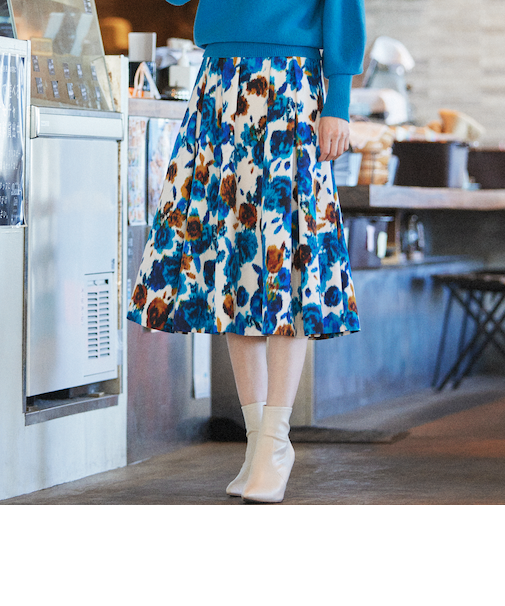 フラワープリント フレアスカート