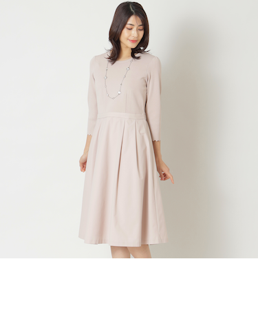 ニットタフタコンビスカラップ ワンピース