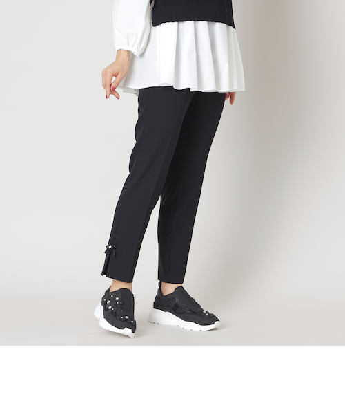 SHIPS Primary Navy Label:麻混 ストライプ ストレッチ テーパード