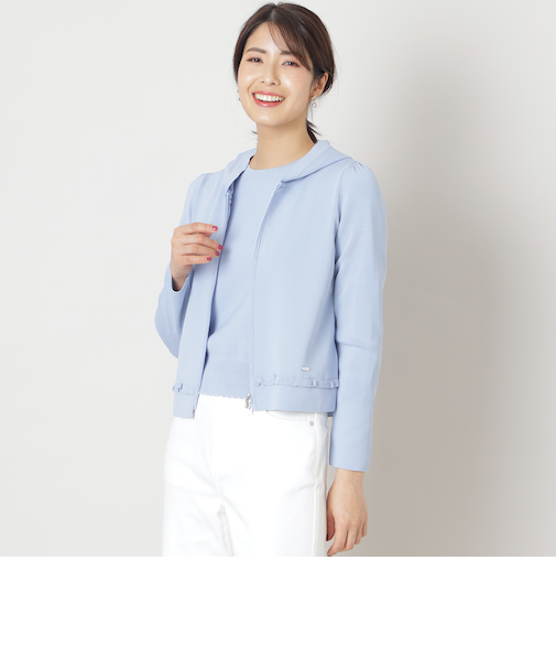 レーヨンナイロン フリルフーディー ニット