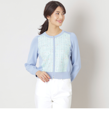 レインボーツイードコンビ ニットブルゾン