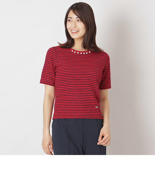 ふくれジャカード ボーダーニット