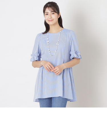 カラミストライプ チュニックブラウス