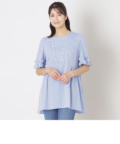 カラミストライプ チュニックブラウス