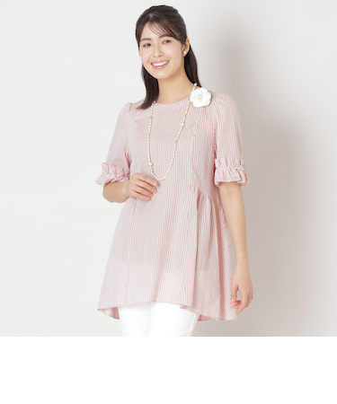 カラミストライプ チュニックブラウス