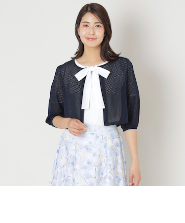 アイレット透かし編み ニットボレロ