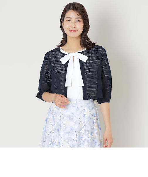 アイレット透かし編み ニットボレロ