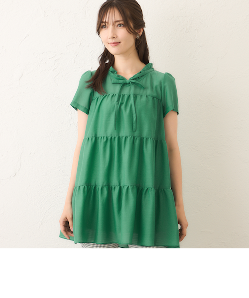 極美品【トゥービーシック】パールリボンデザイン チュニックブラウス　ネイビー 2361-W5M3038609.jpg?v=1721105395