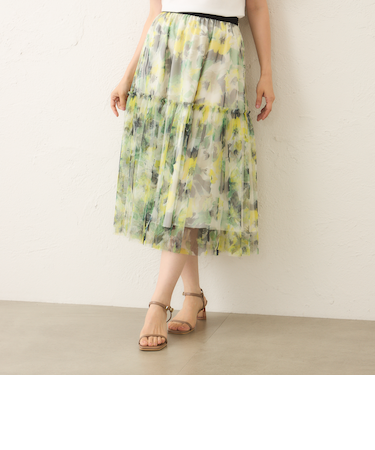 ぼかしフラワー ティアードスカート