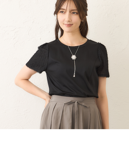 tシャツ コマフリル カットソーコンビプルオーバー レディース コマフリル カットソーコンビプルオーバー｜トゥービーシックの