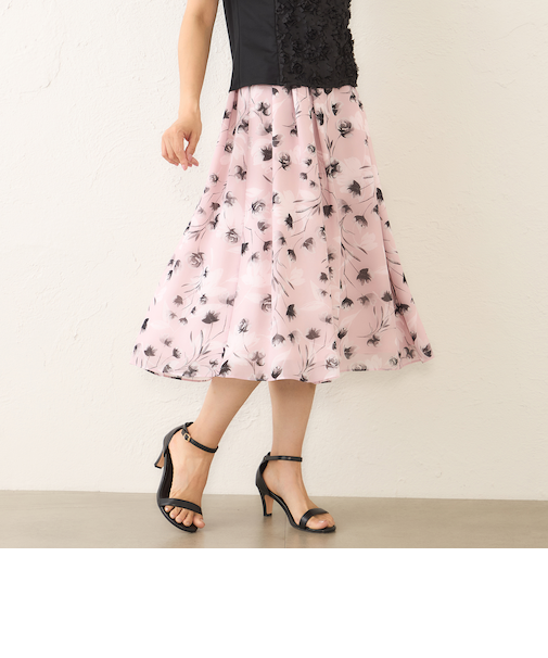 ダブルフラワープリント タックスカート