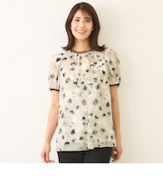 ダブルフラワープリント ブラウス