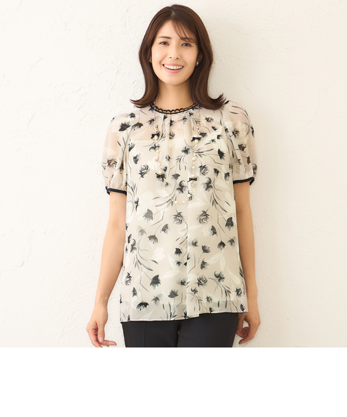 ダブルフラワープリント ブラウス