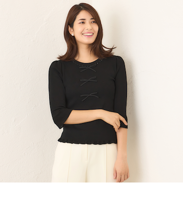 ビジュー＆リボン ニット