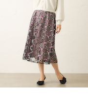 フラワーチェック刺しゅう フレアスカート