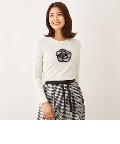 千鳥カメリアモチーフ ニット