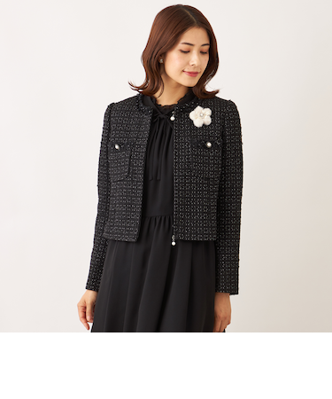 リボンニットファンシー ノーカラージャケット