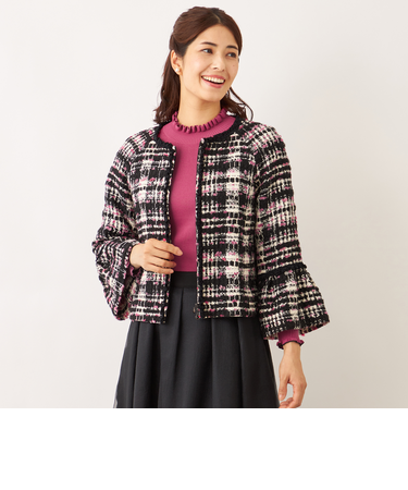 ファンシーツイード ノーカラージャケット