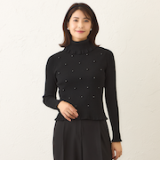 パールビジュー ケーブルリブニット