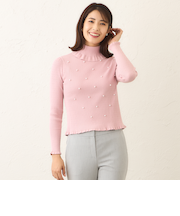 パールビジュー ケーブルリブニット