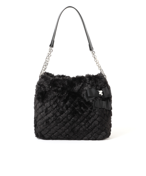 ダイヤ柄フェイクファー ショルダーバッグ