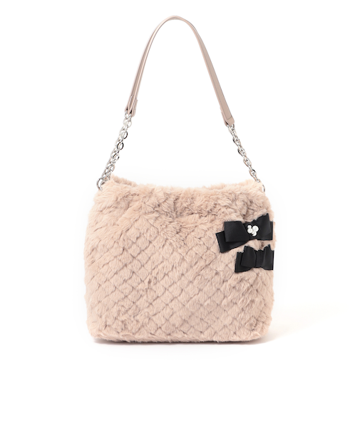 ダイヤ柄フェイクファー ショルダーバッグ