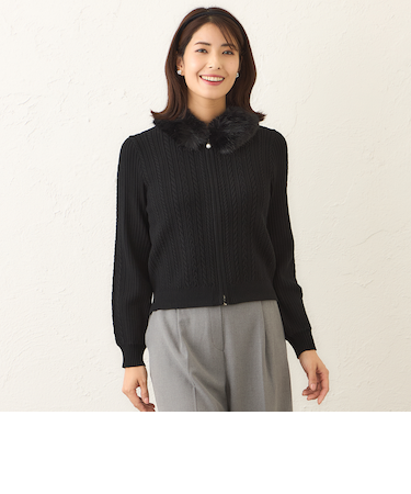 ファーコンビ ケーブルカーディガン