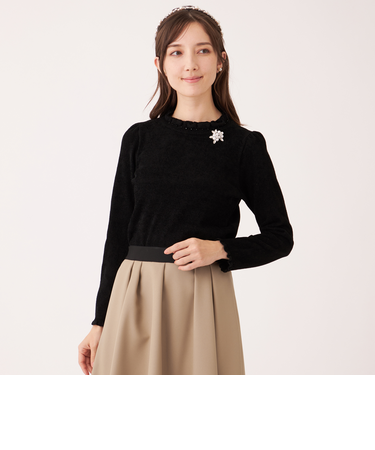 レーヨンモール フリルハイネックニット