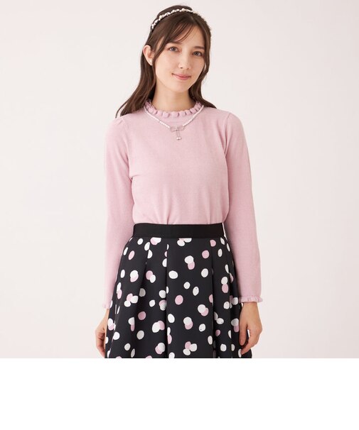 レーヨンモール フリルハイネックニット