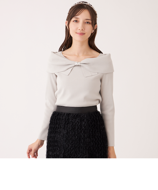 リボンオフタートル ニット