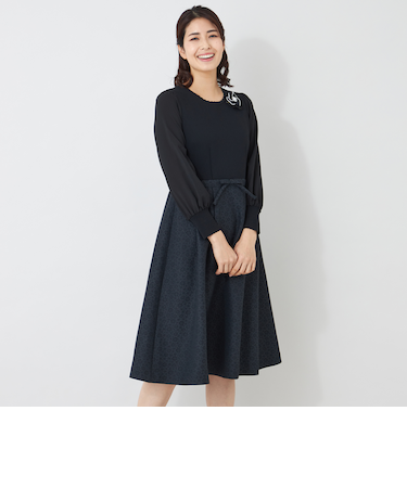 ふくれジャカード ニットコンビドレス